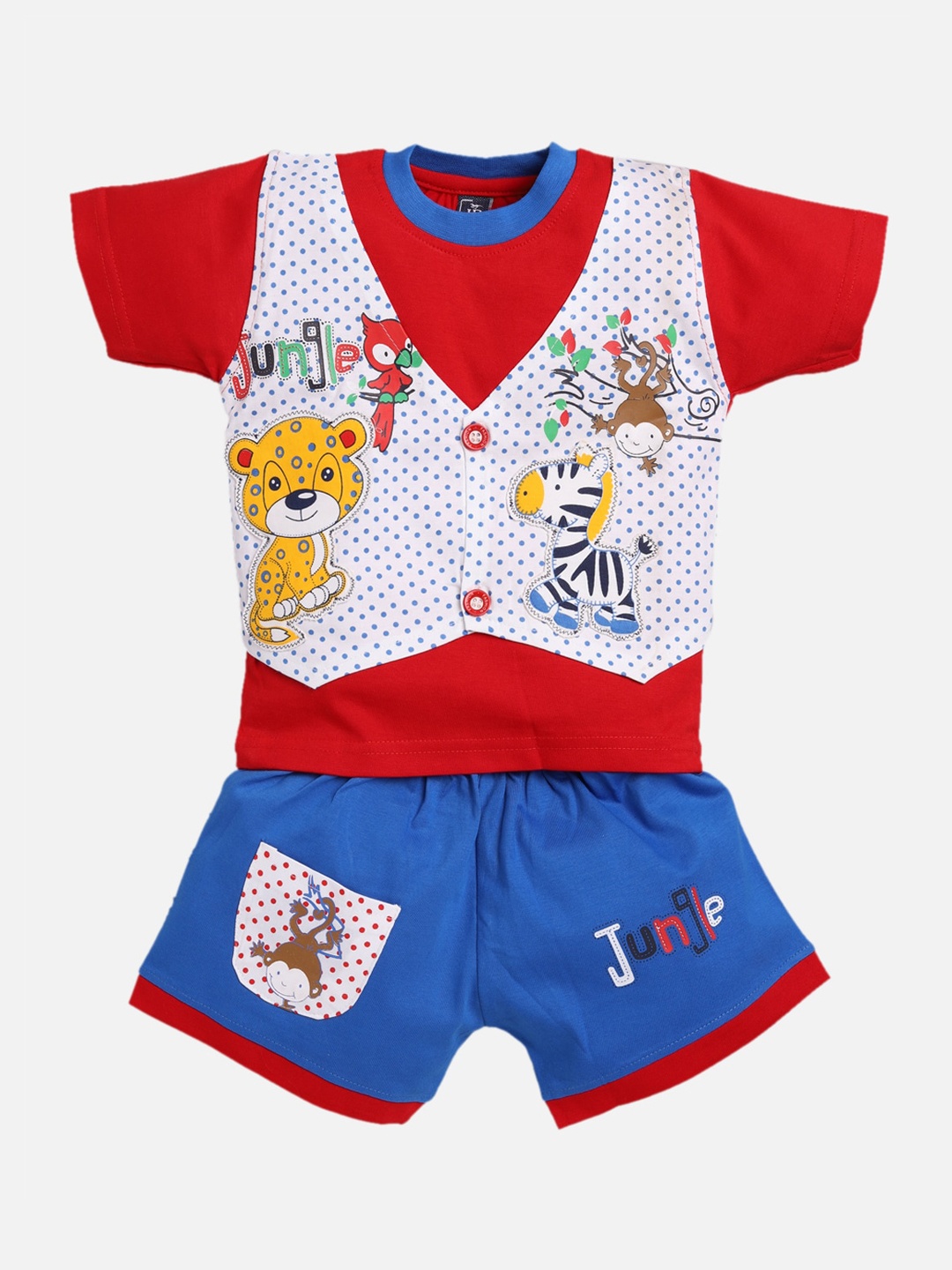 

Jaybee Boys Red & Blue Printed T-Shirt With Shorts