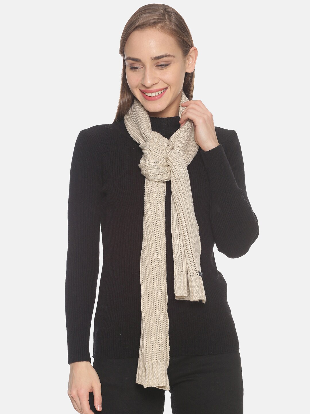 

513 Women Cream Coloured Solid Mufflers