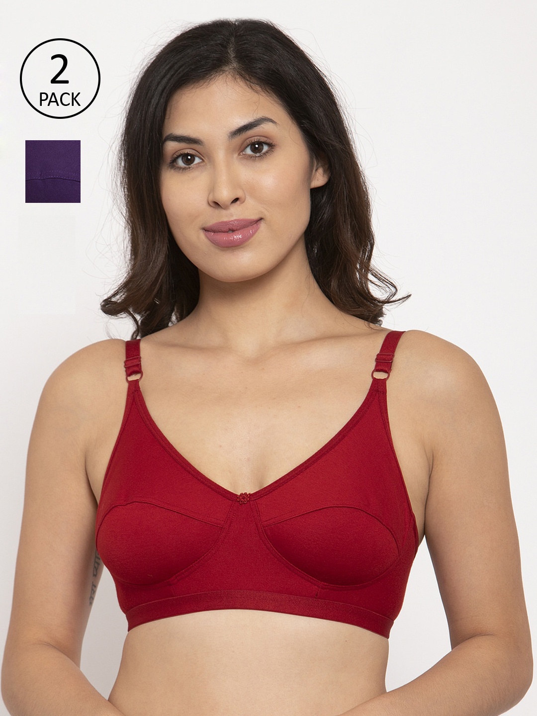 

Innocence Pack of 2 Maroon & Purple Solid Non-Padded Non-Wired Everyday Bras BBAPLIN90580_28B