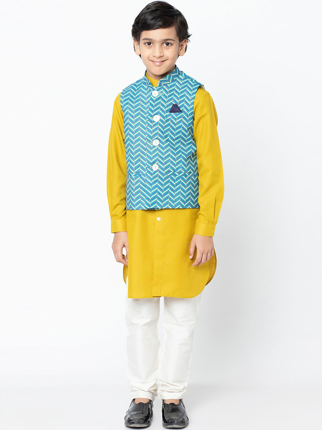 

KISAH Boys Yellow & White Solid Kurta with Pyjamas