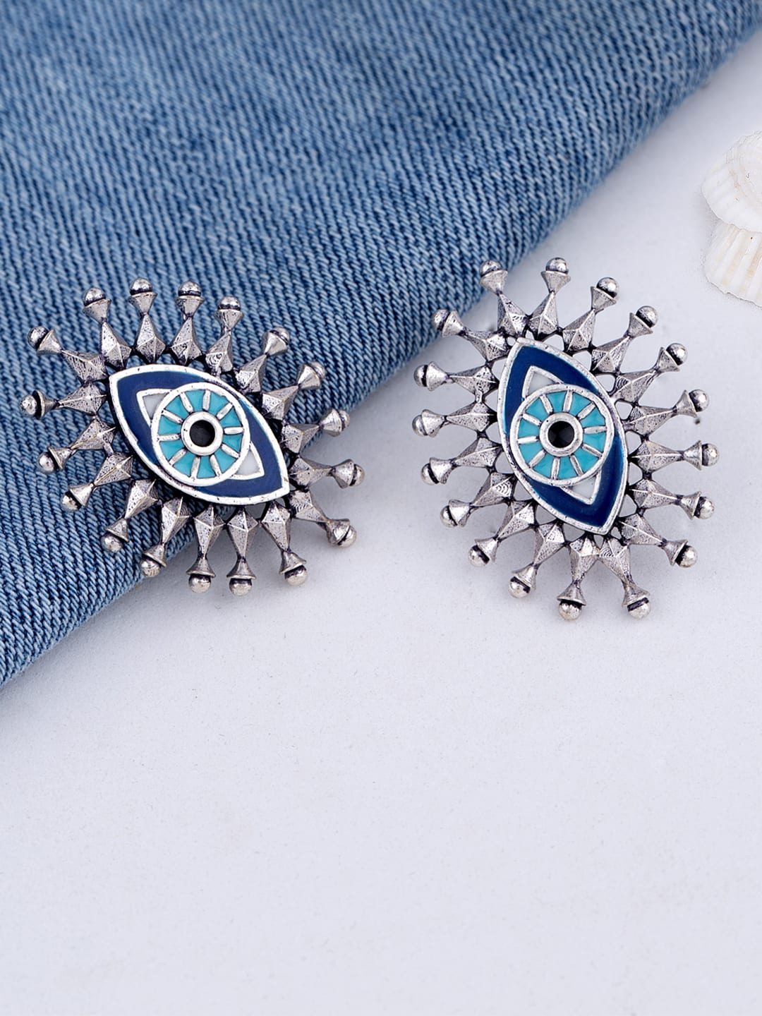 

Voylla Silver-Toned & Blue Classic Studs