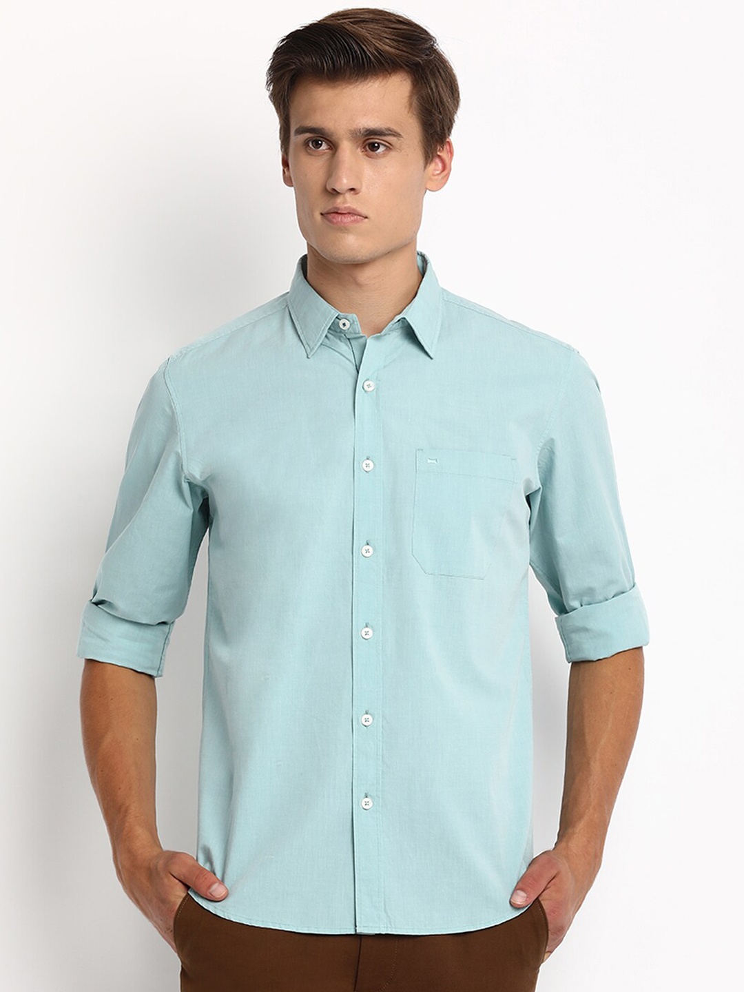 

Basics Men Green Slim Fit Solid Casual Shirt