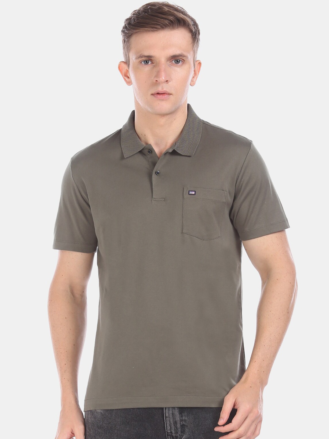

Arrow Men Green Solid Polo Collar Pure Cotton T-shirt