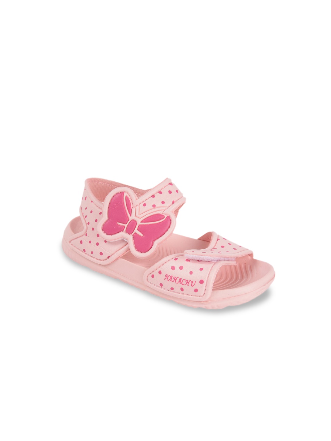 

Yellow Bee Girls Peach-Coloured Printed Mesh Open Toe Flats