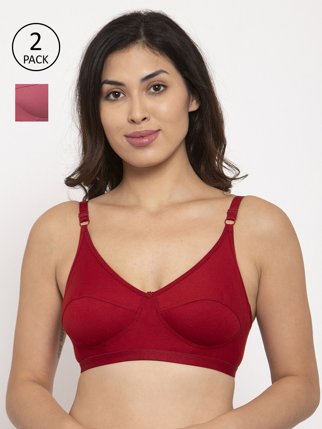 

Innocence Pack Of 2 Solid Non-Padded & Non-Wired Everyday Bras BBAPLIN90576, Maroon