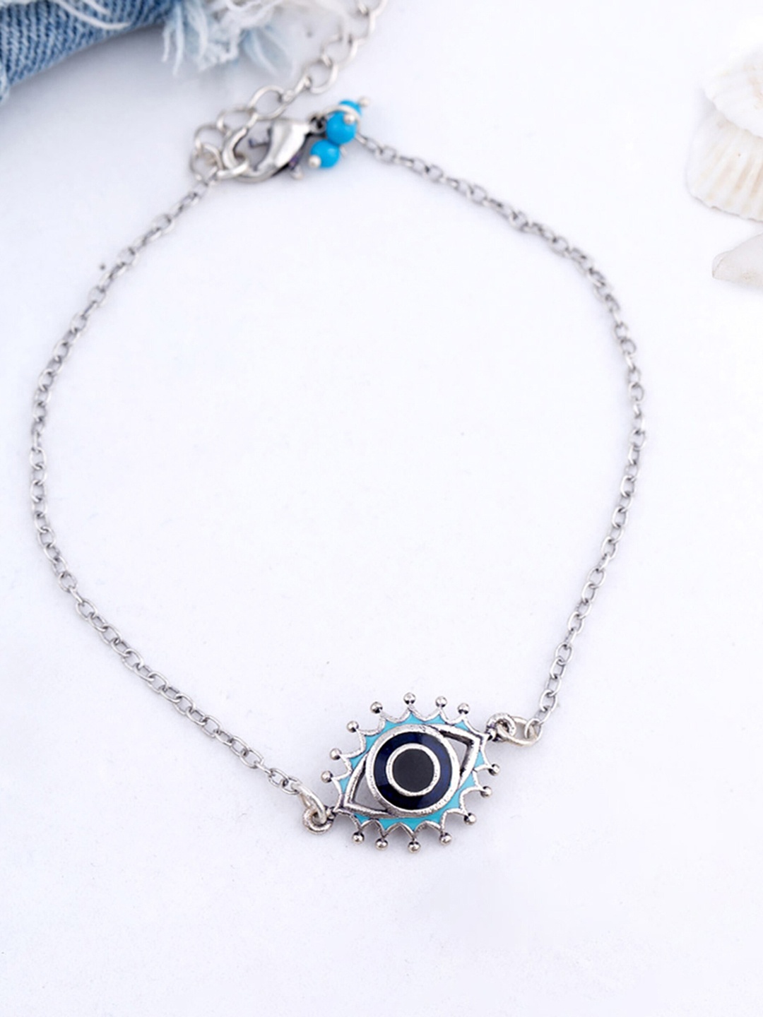 

Voylla Oxidised Silver-Plated Enameled Anklet