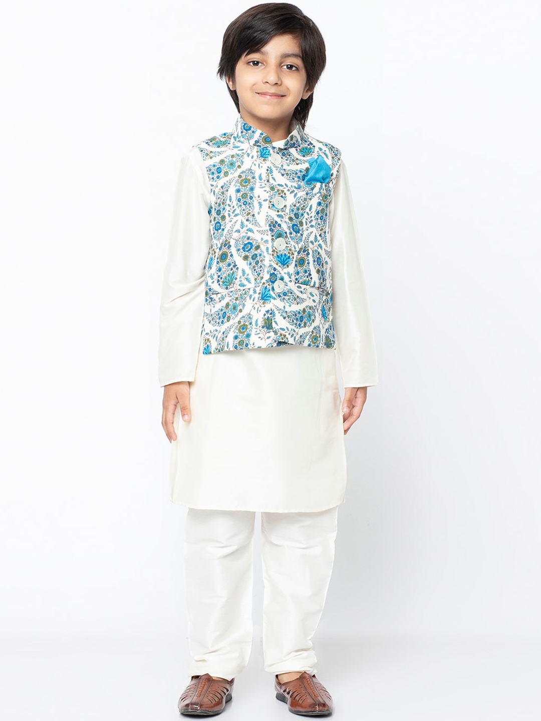 

KISAH Boys Blue & White Self Design Kurta with Pyjamas