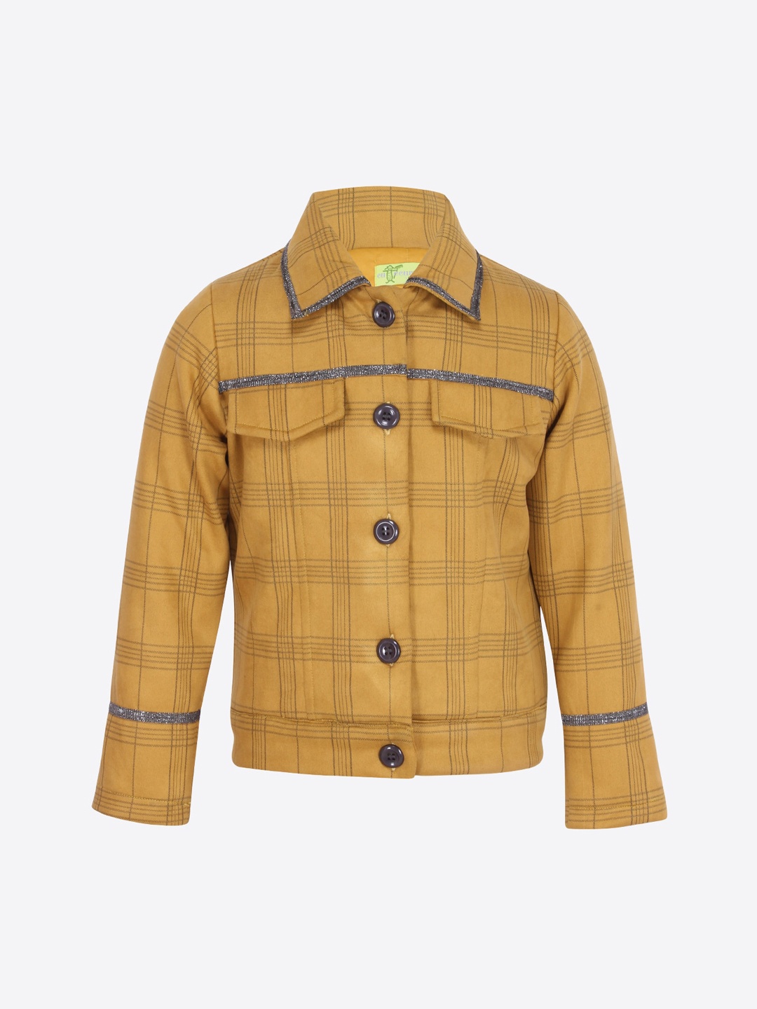 

CUTECUMBER Girls Mustard & Black Regular Fit Checked Suede Casual Shacket