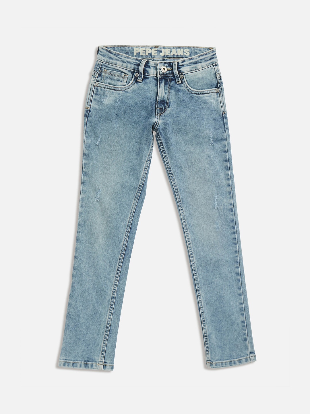 

Pepe Jeans Boys Blue Slim Fit Mid-Rise Low Distress Jeans