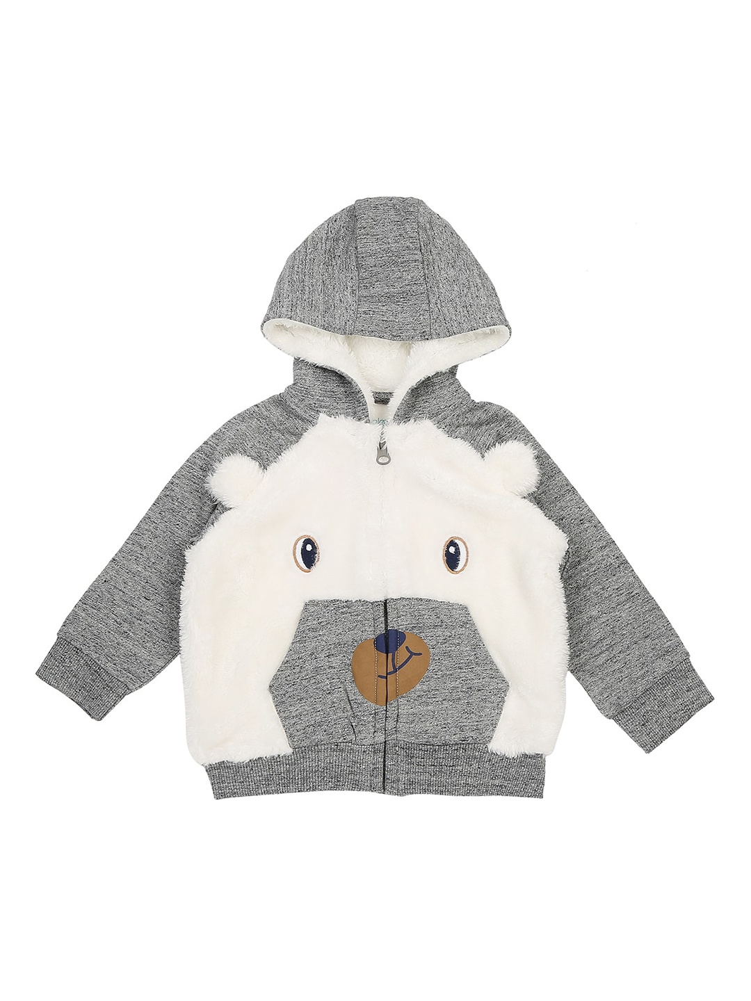 

Pantaloons Baby Boys Grey & Off-White Colourblocked Hooded Sweatshirt