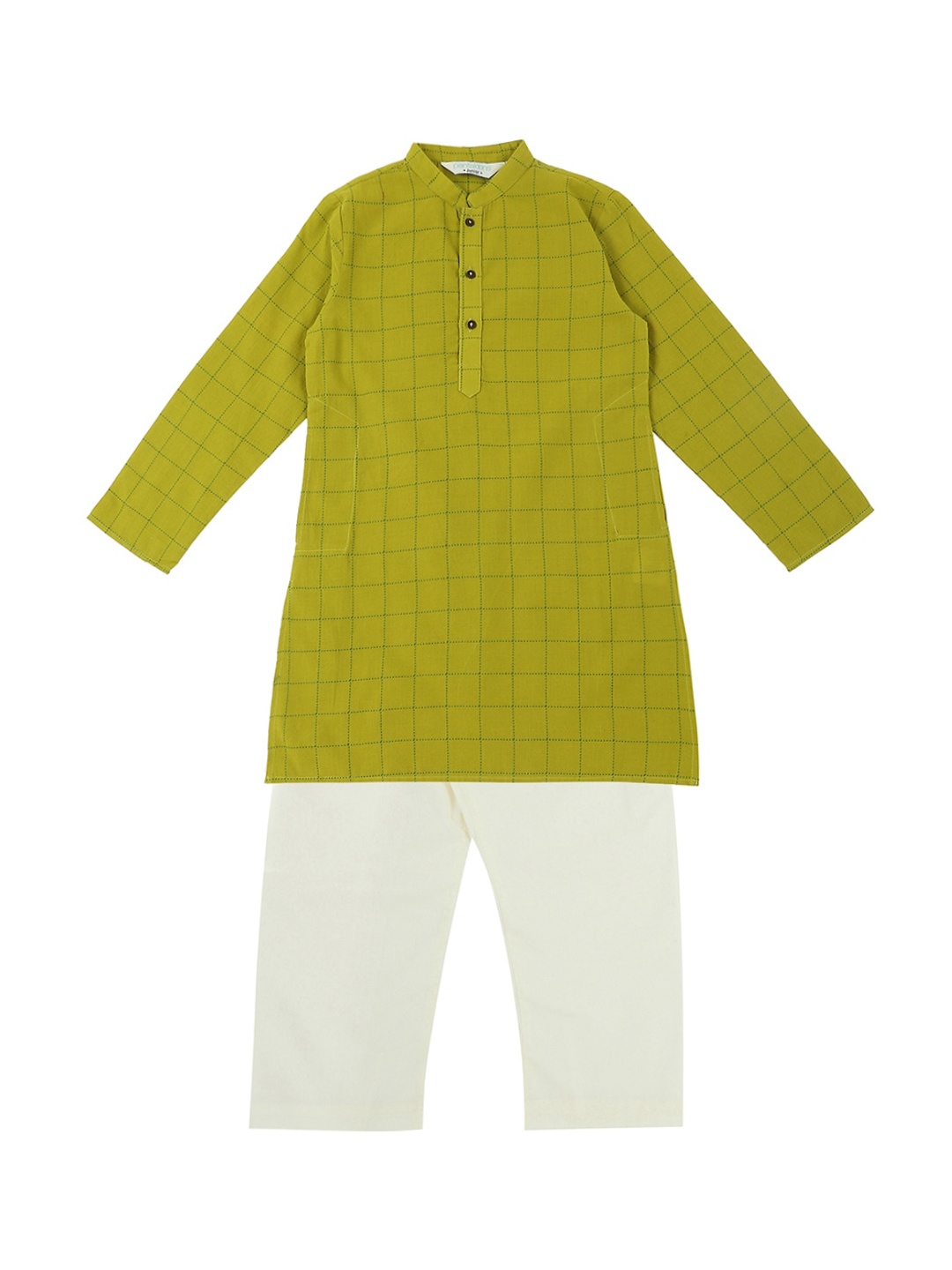 

indus route by Pantaloons Boys Olive Green & White Checked Kurta with Pyjamas