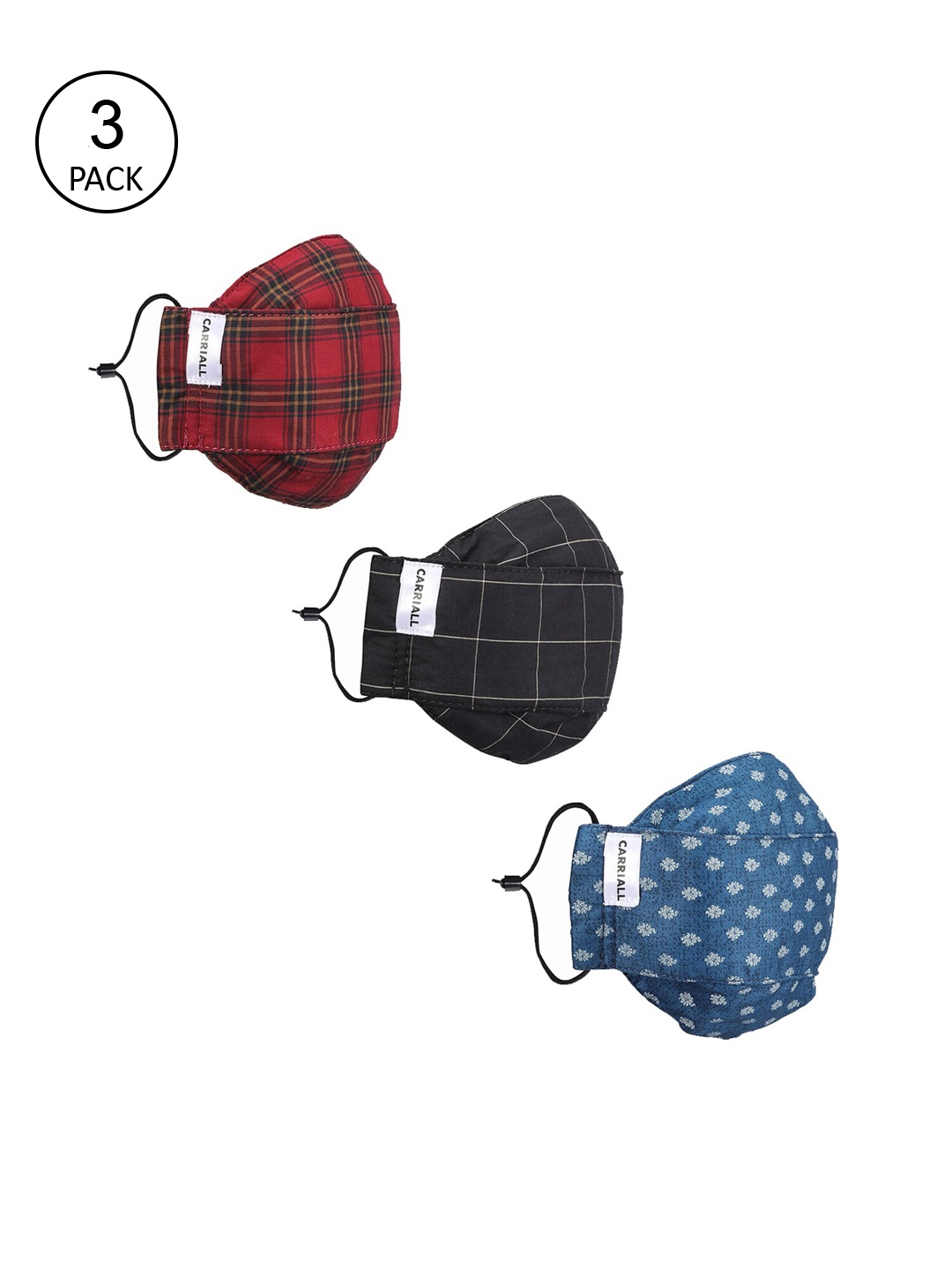 CARRIALL Unisex 3 Pcs Assorted Reusable Outdoor 3-Ply Cloth Masks