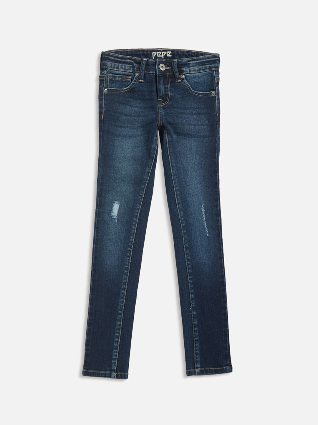 

Pepe Jeans Girls Blue Slim Fit Mid-Rise Low Distress Jeans