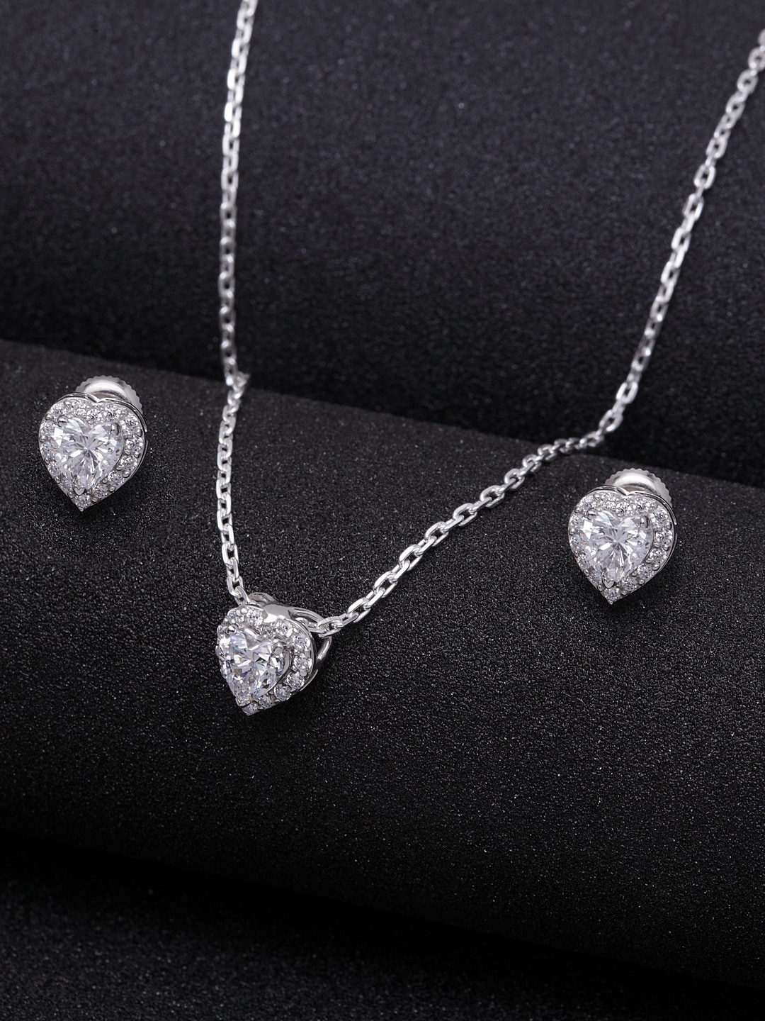 

Clara Rhodium-Plated Silver-Toned & White Swiss Zirconia Studded Jewellery Set