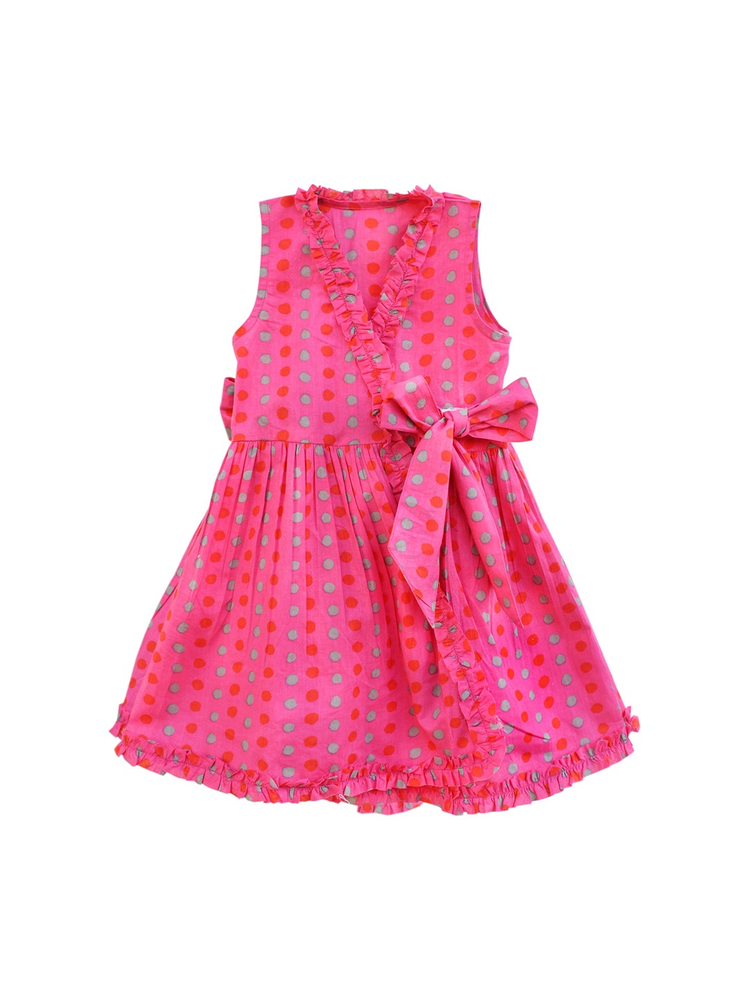 

My Little Lambs Girls Fuchsia Pink Printed Wrap Dress