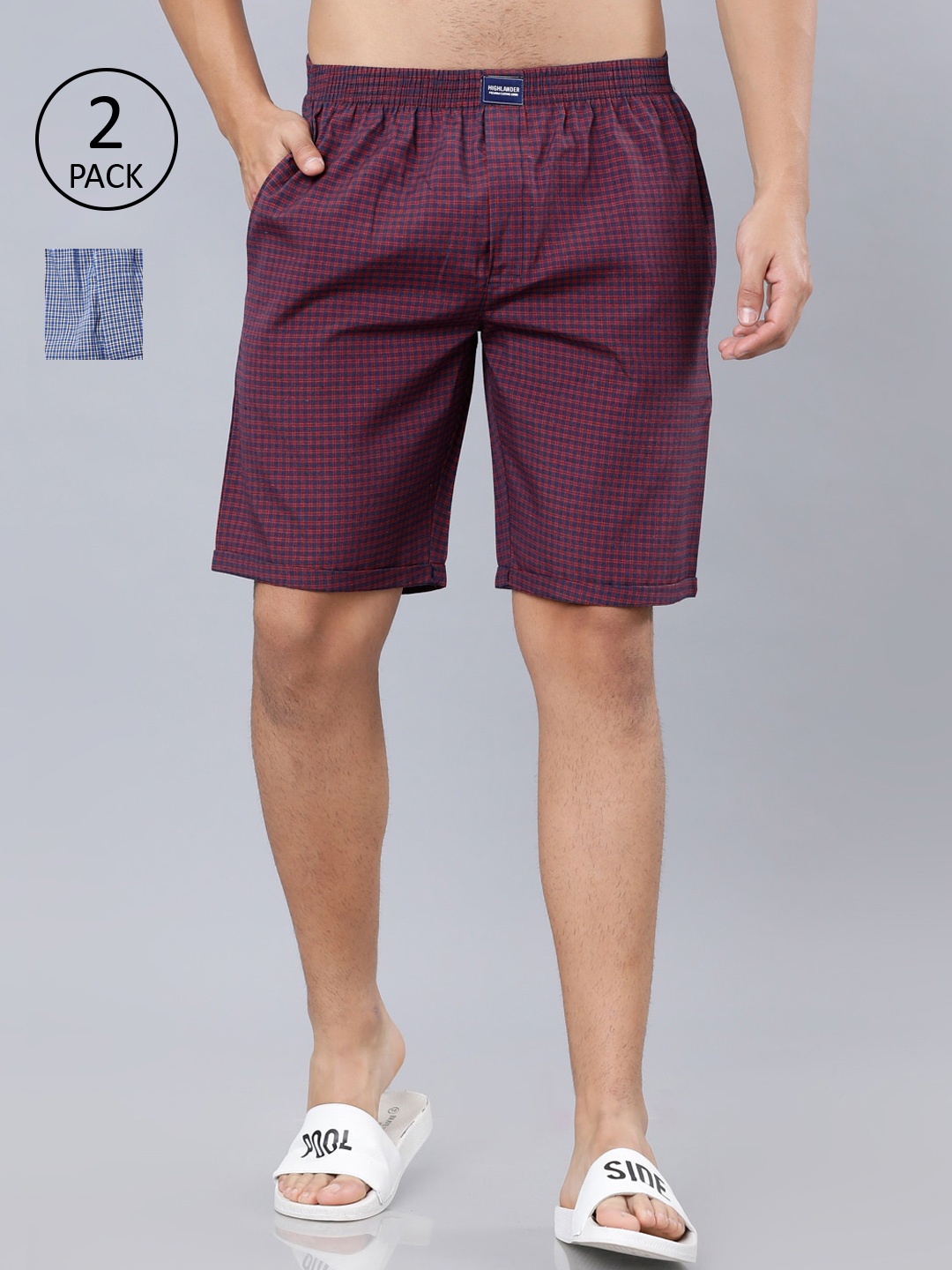 

HIGHLANDER Men Multicoloured Pack of 2 Checked Lounge Shorts, Multi