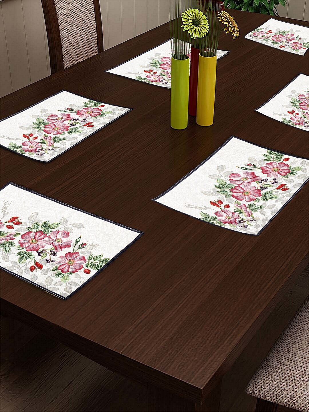

KLOTTHE Set of 6 White & Red Woven Design Dining Table Placemats