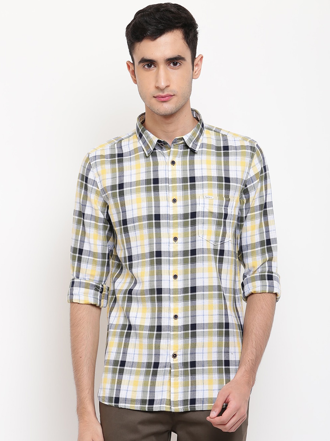 

Pepe Jeans Men Yellow Regular Fit Checked Casual Shirt