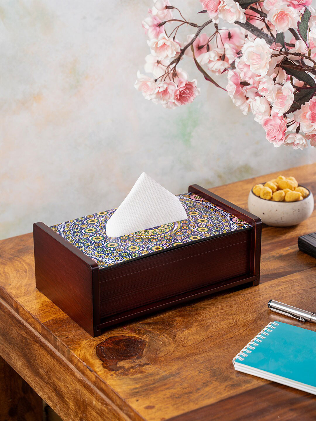 

KOLOROBIA Brown & Blue Morocco Print Tissue Holder