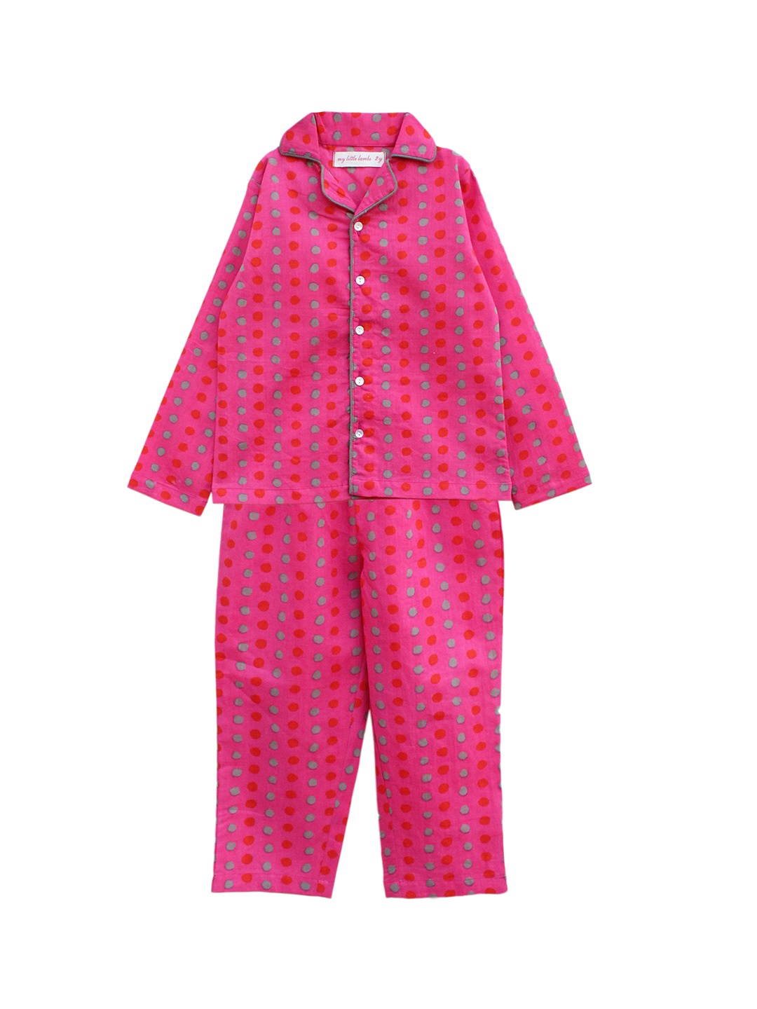

My Little Lambs Girls Fuchsia Pink & Red Polka Dots Printed Night Suit MLL202082y