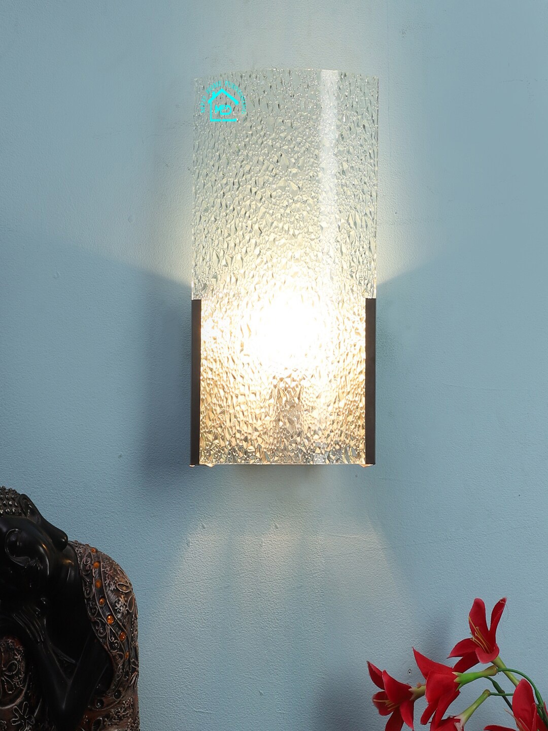 

MFD HOME FURNISHING Grey & Silver-Toned Textured Flush Mount Wall Lamp