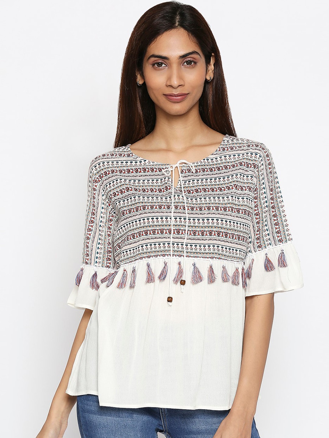 

People Women White Printed A-Line Top