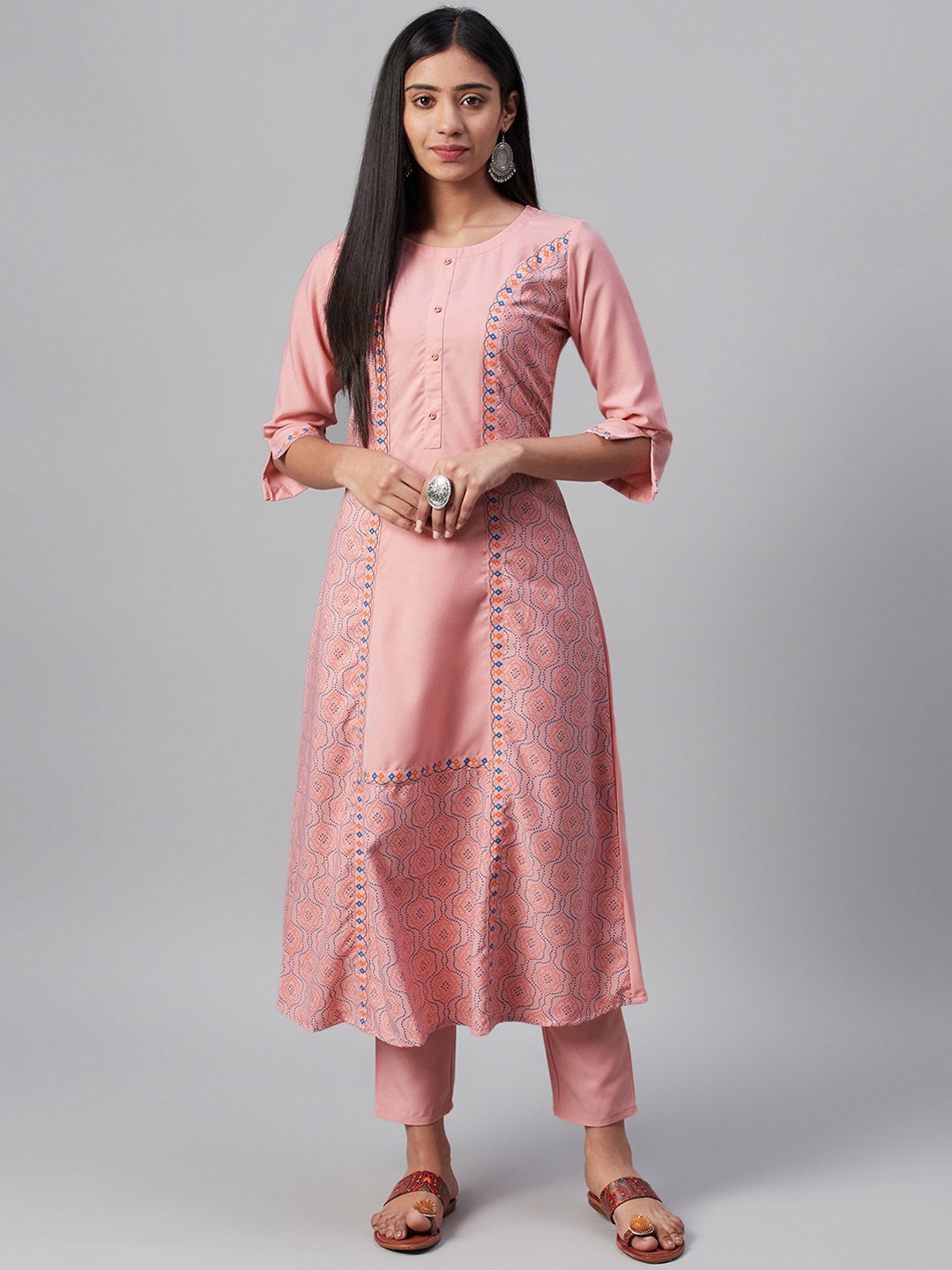 

ZIYAA Women Pink Printed A-Line Kurta