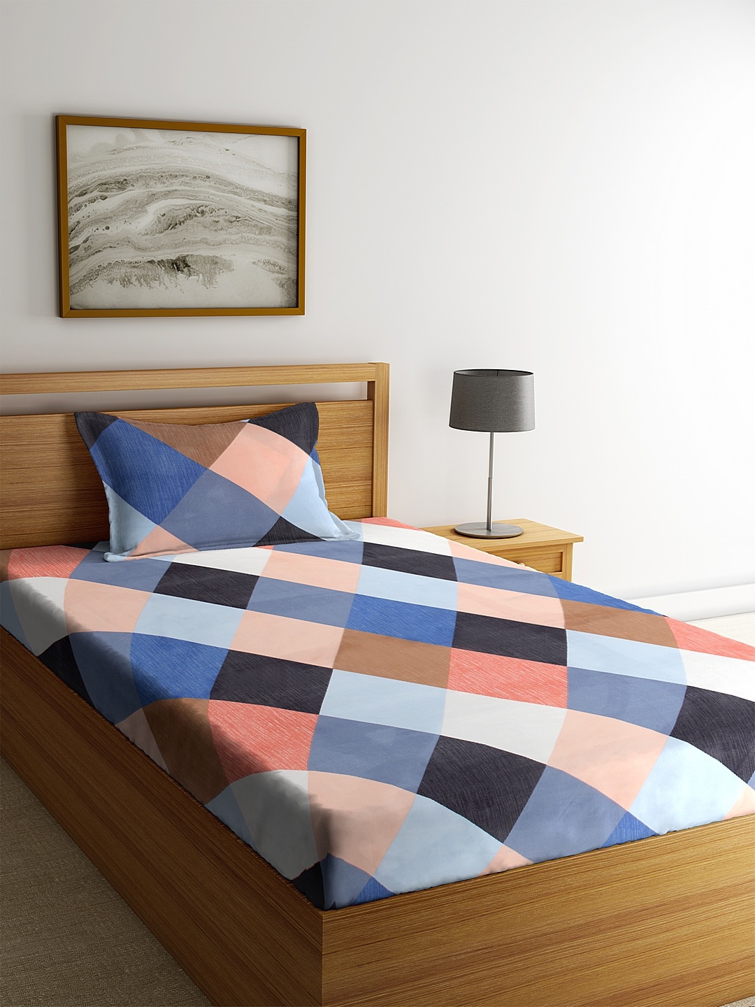 

KLOTTHE Blue & Grey Printed 210 TC Single Bedsheet With 1 Pillow Cover