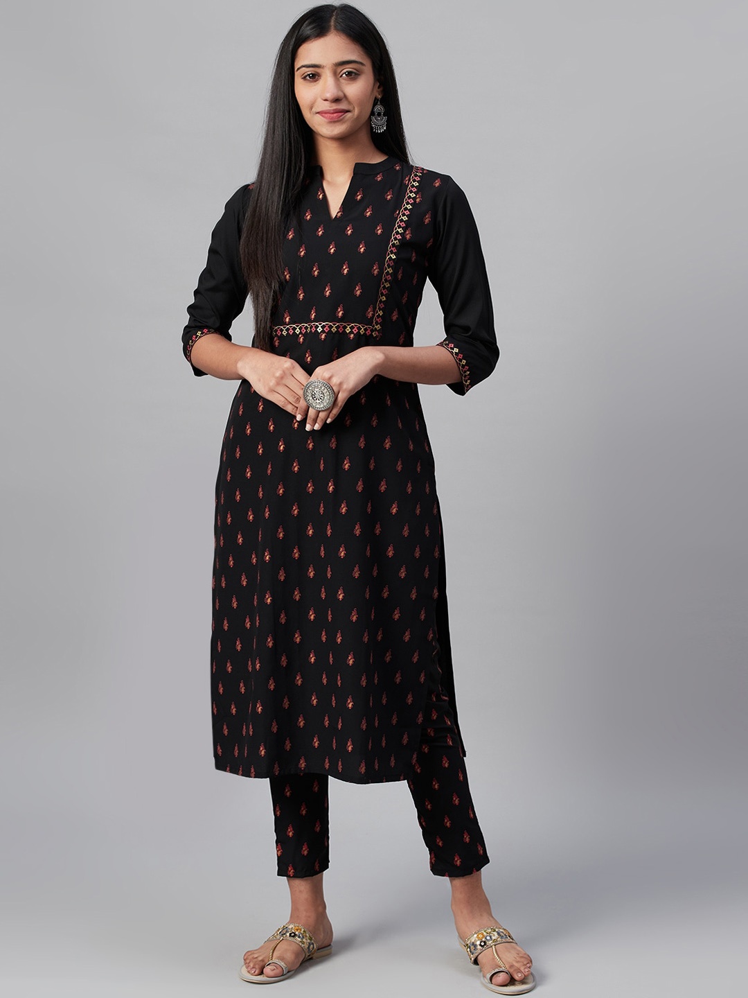 

ZIYAA Women Black Printed Straight Kurta