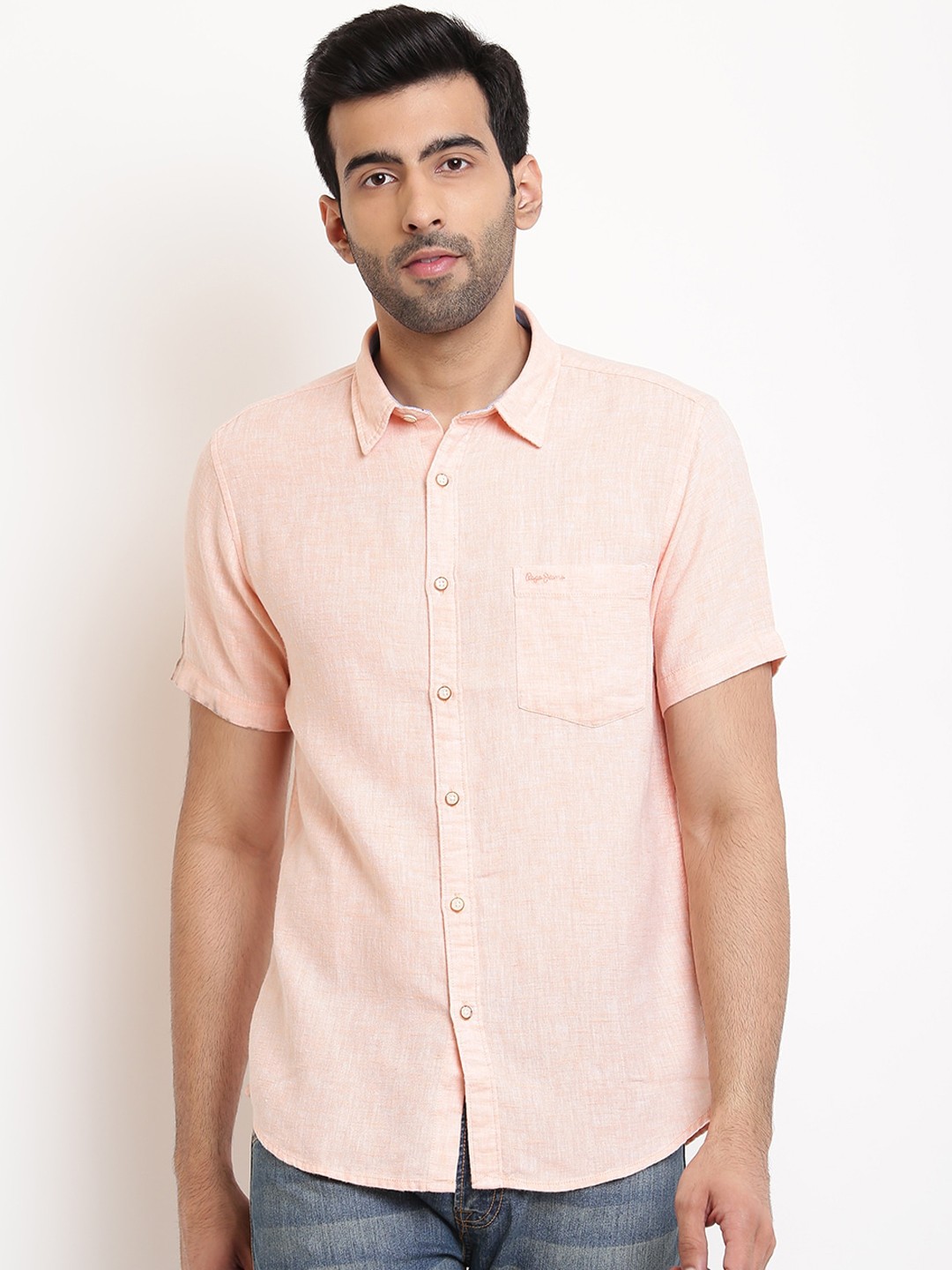 

Pepe Jeans Men Orange Regular Fit Solid Casual Shirt, Peach