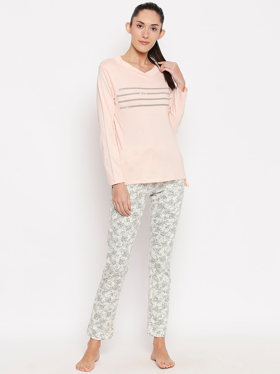 

XIN Women Pink & White Floral-Print Night Suit