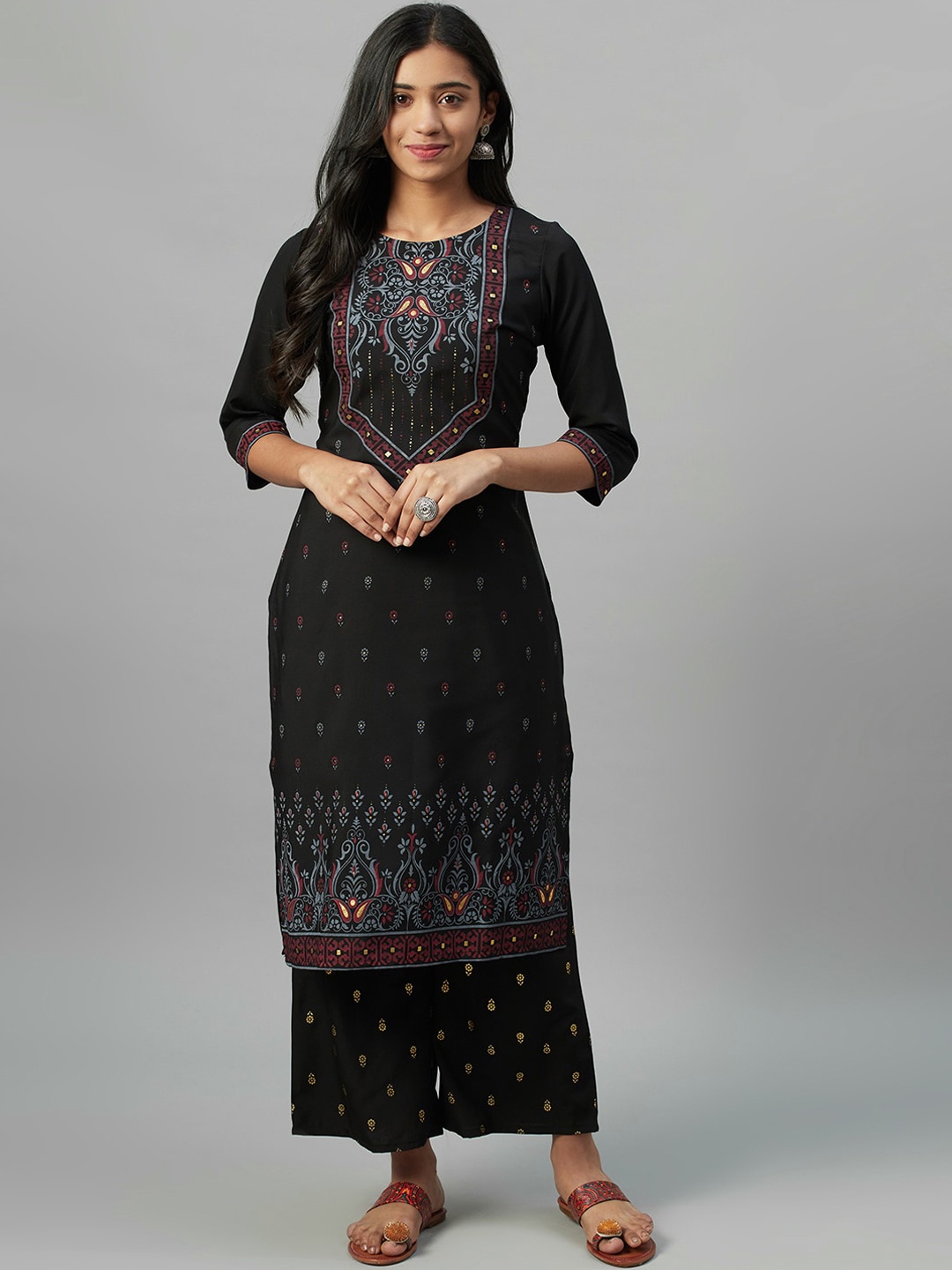 

ZIYAA Women Black Printed Straight Kurta