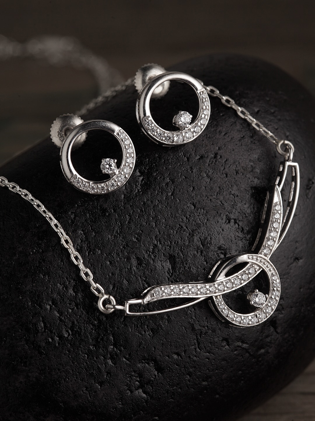 

Clara 92.5 Sterling Silver Rhodium-Plated White CZ-Studded Jewellery Set