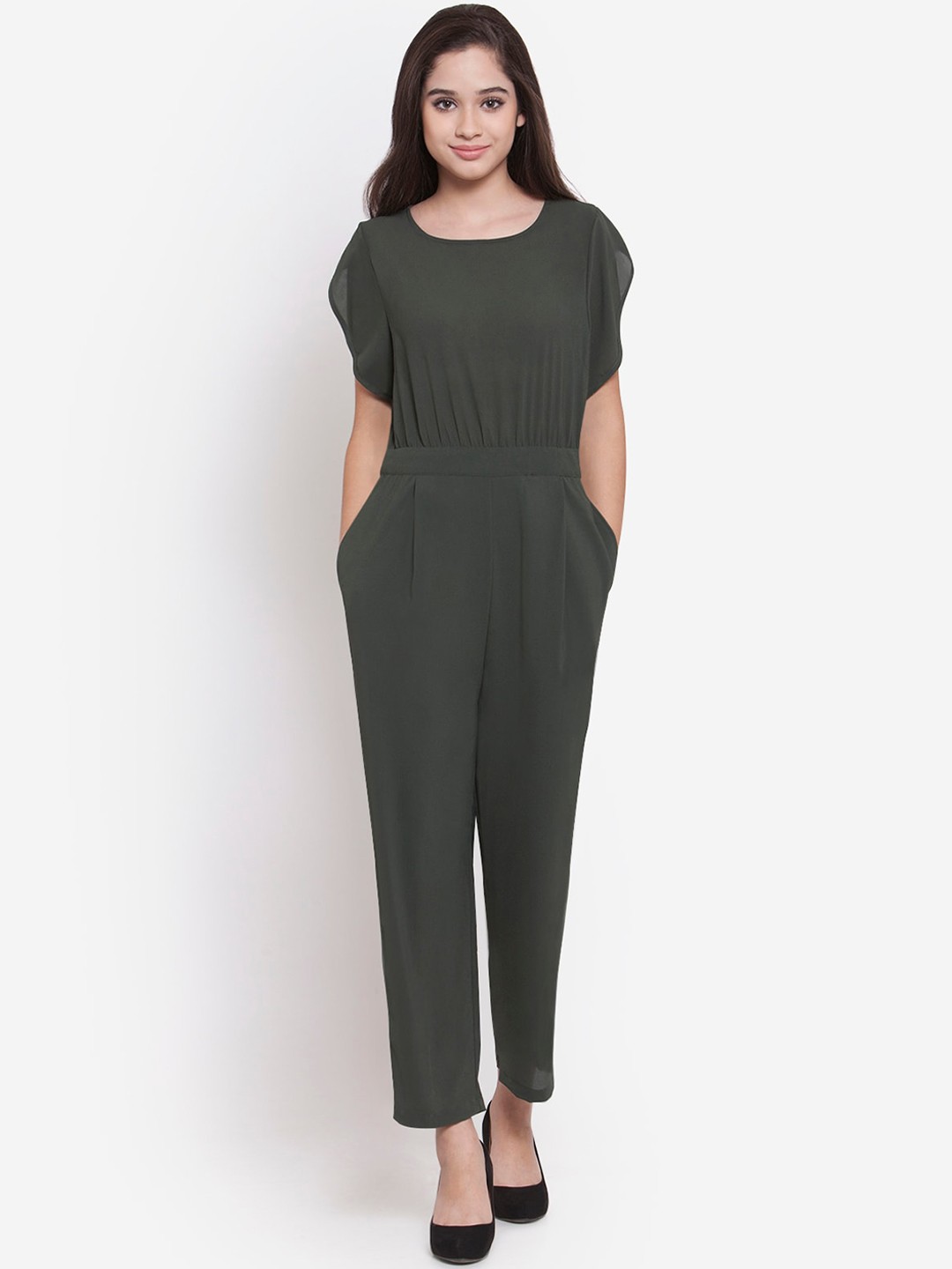 

Martini Women Olive-Green Solid Basic Jumpsuit