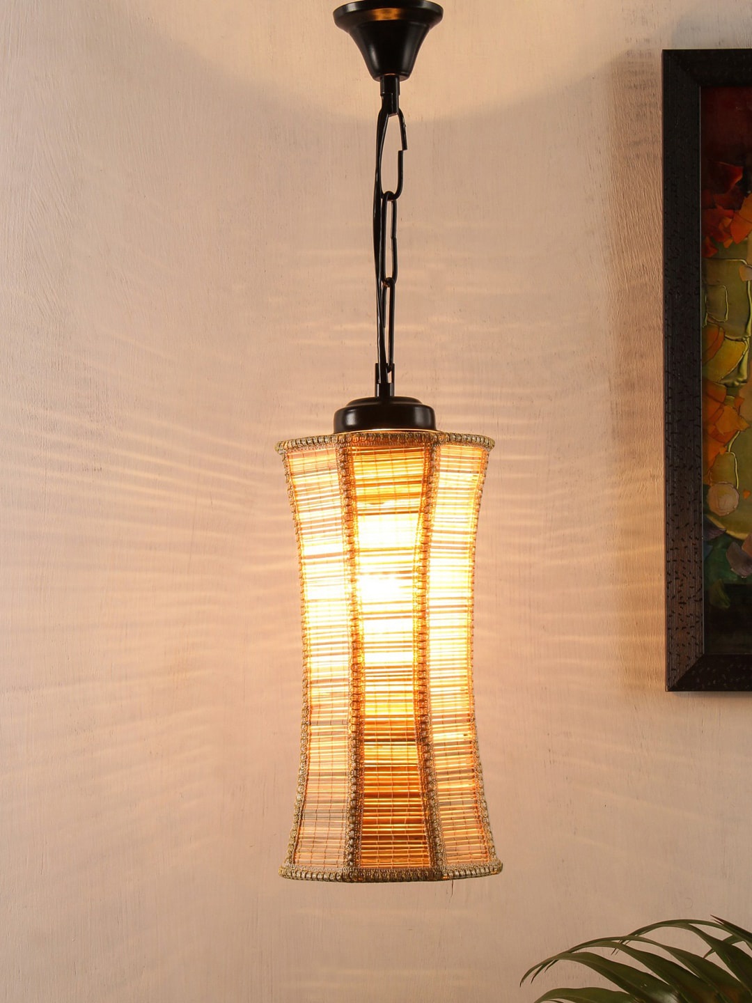 

Devansh Beige & Black Textured Abstract-Shaped Hanging Lamp