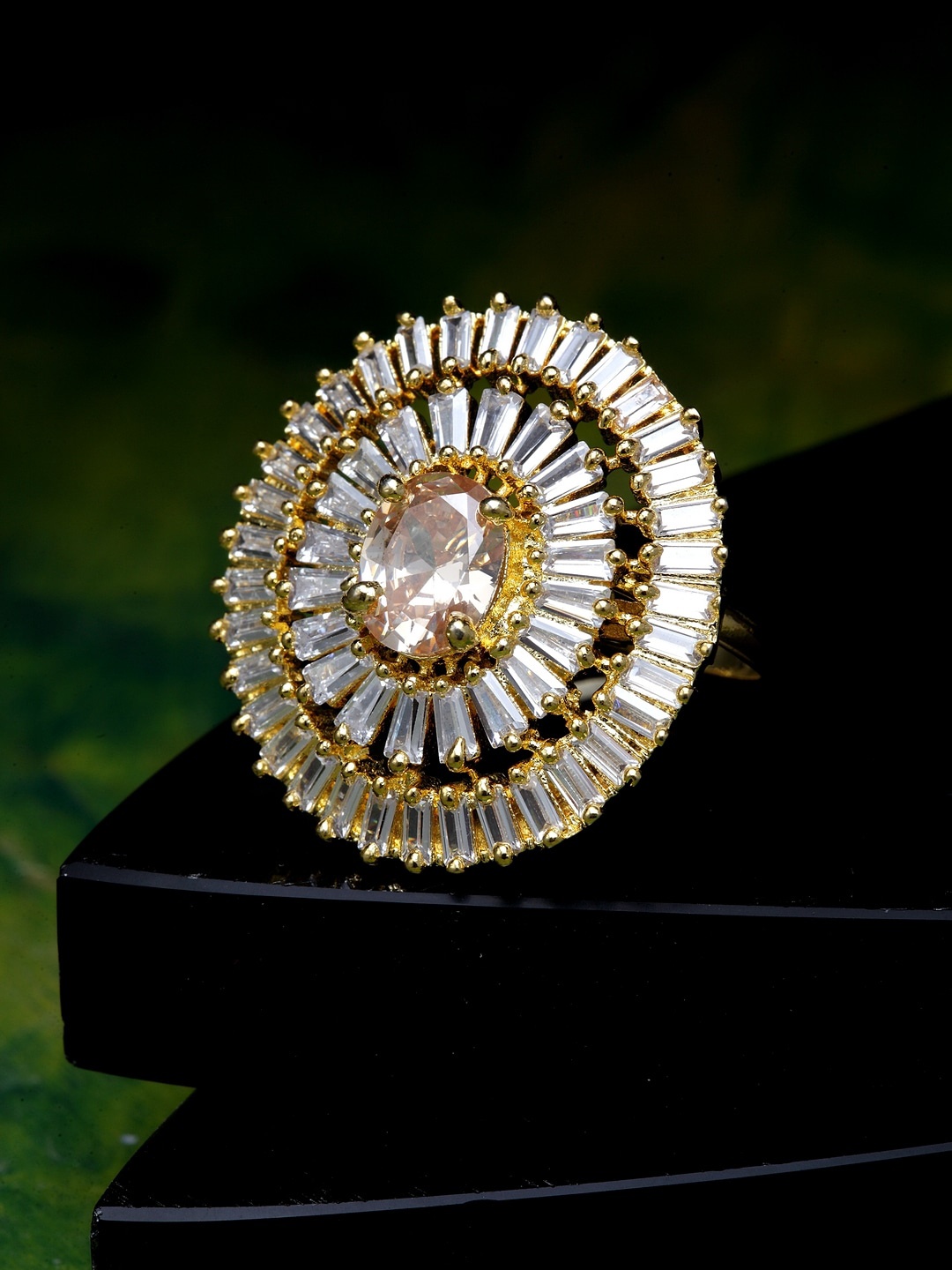 ANIKAS CREATION Gold-Plated White AD-Studded Handcrafted Finger Ring