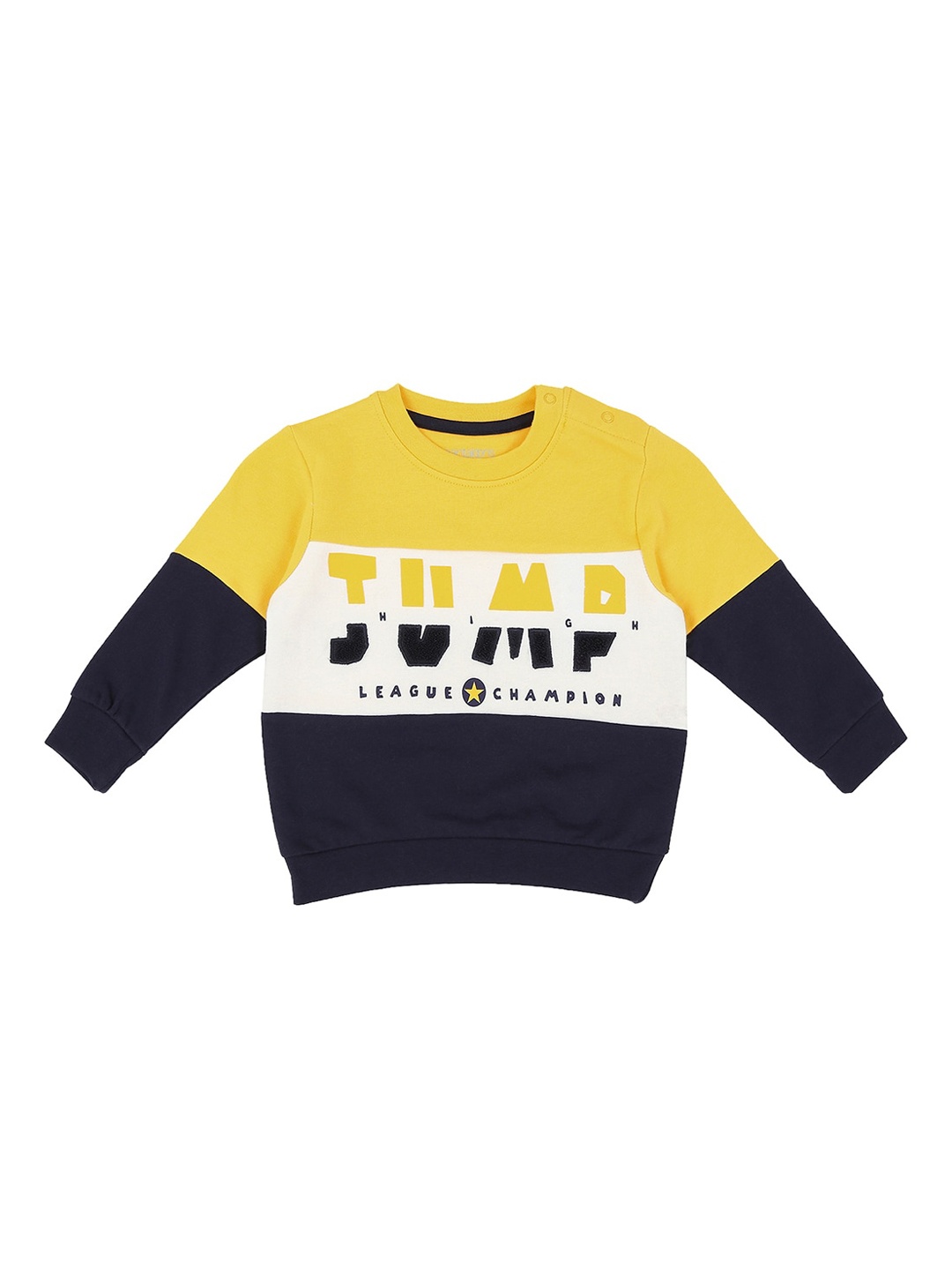 

Pantaloons Baby Boys Navy Blue & Yellow Colourblocked Sweatshirt