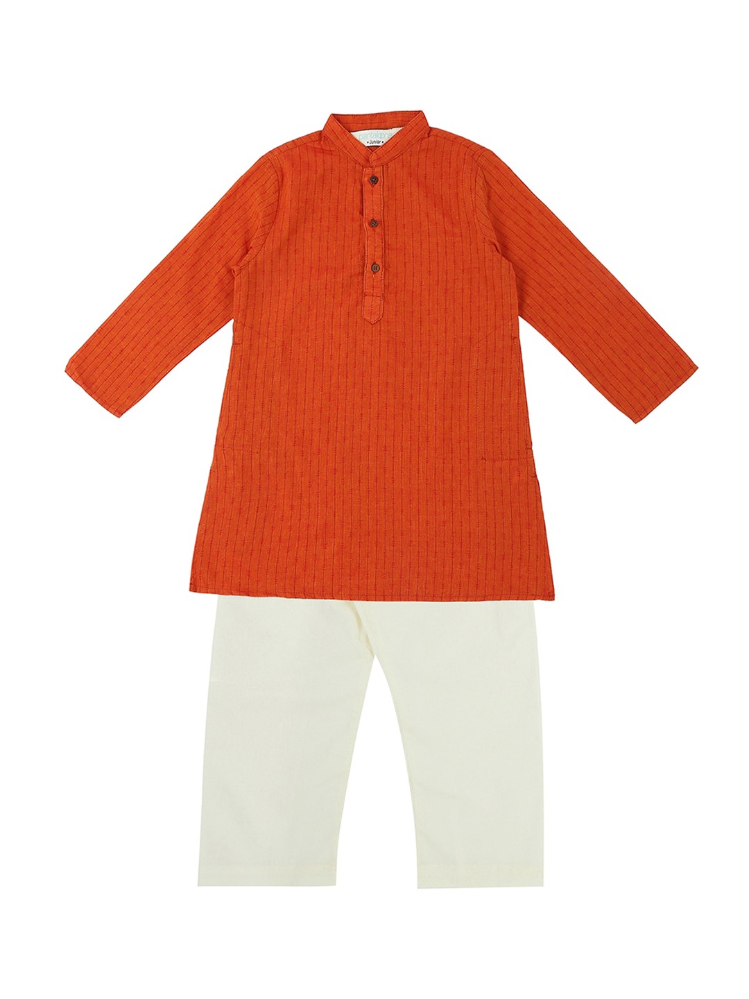 

indus route by Pantaloons Boys Orange & White Self Design Kurta with Pyjamas