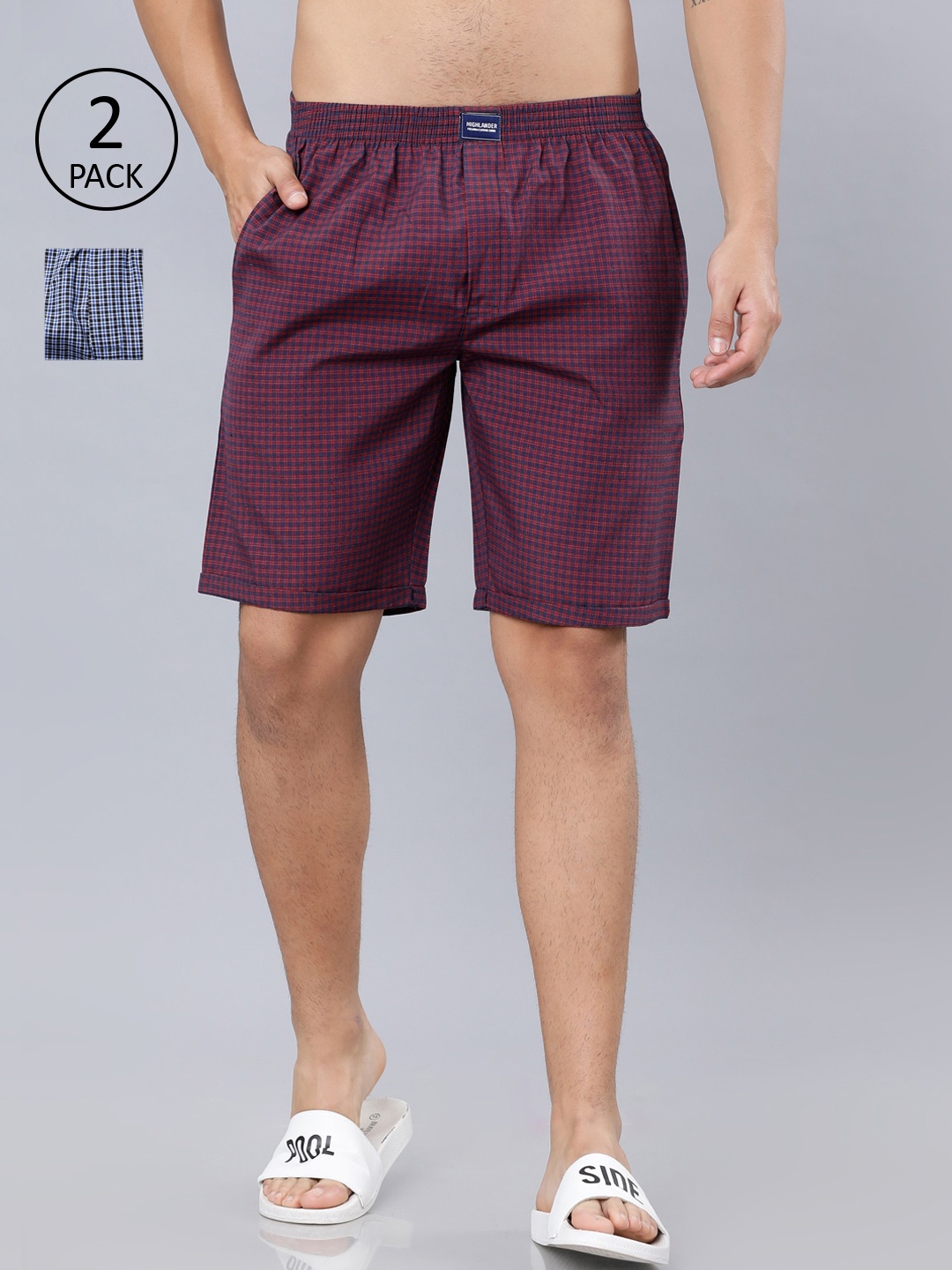 

HIGHLANDER Men Blue Checked Lounge Shorts