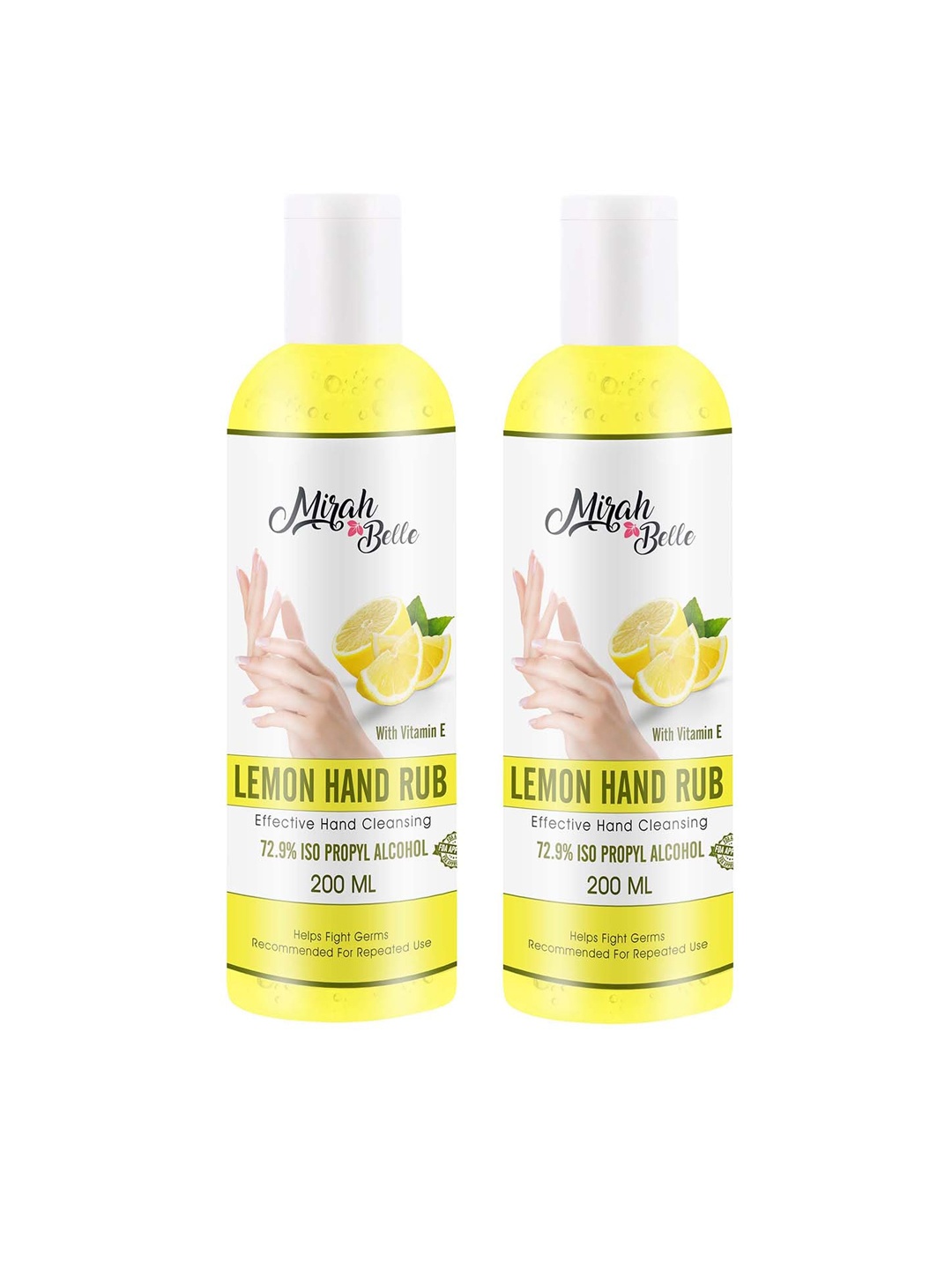 

Mirah Belle Pack of 2 Lemon Hand Rub Sanitizer With Vitamin E - 200 ml each, Yellow