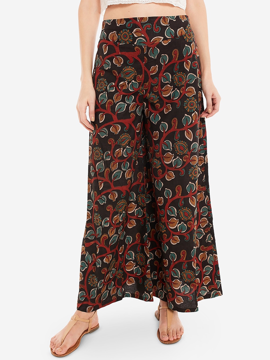 

Desi Weavess Women Black & Red Printed Flared Fit Palazzos