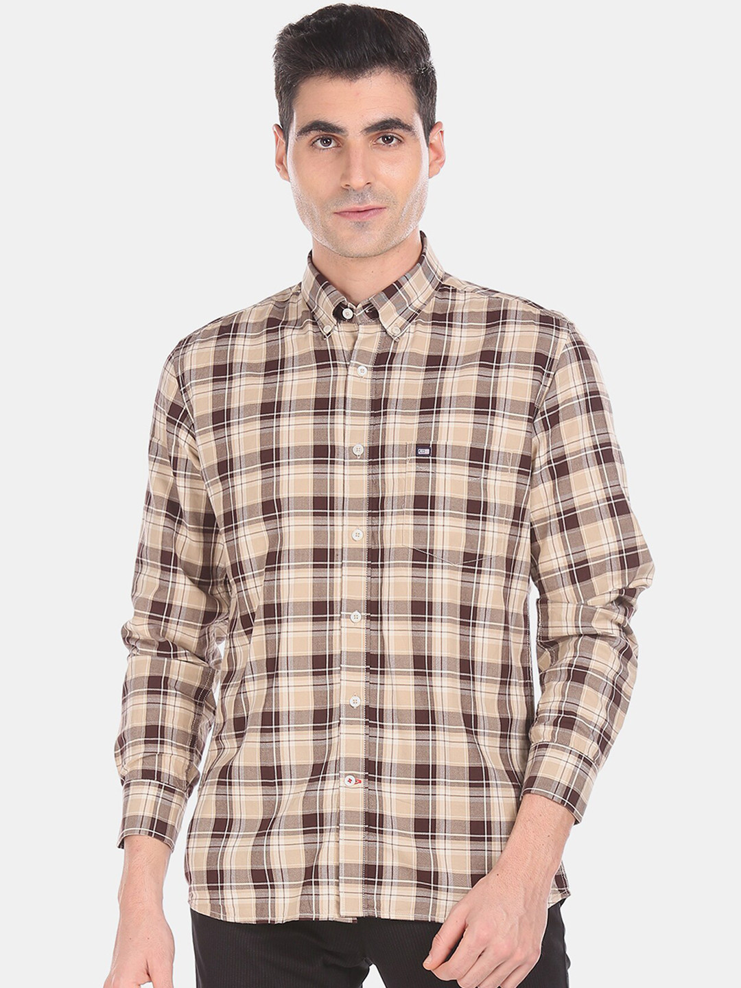 

Arrow Sport Men Brown & Beige Regular Fit Checked Casual Shirt
