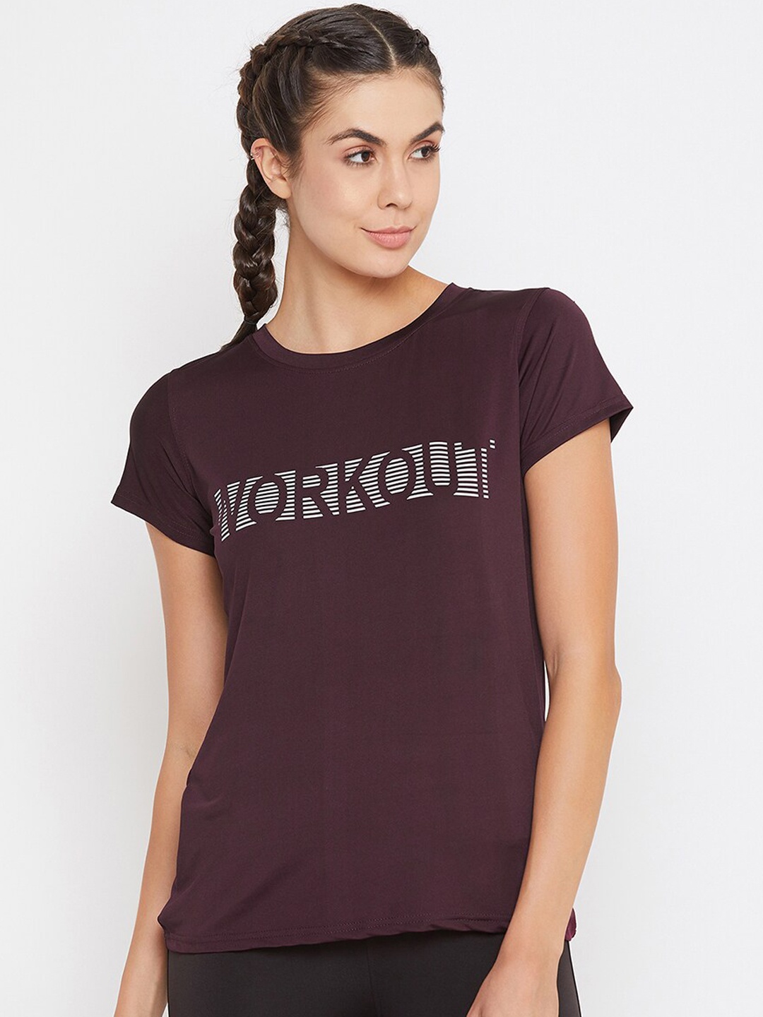 

Clovia Women Maroon Printed Round Neck T-shirt