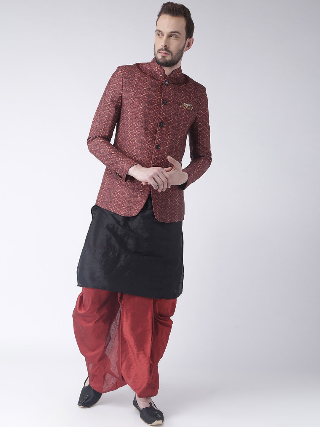 Hangup Men Multicoloured Solid Kurta with Dhoti Pants, Multi
