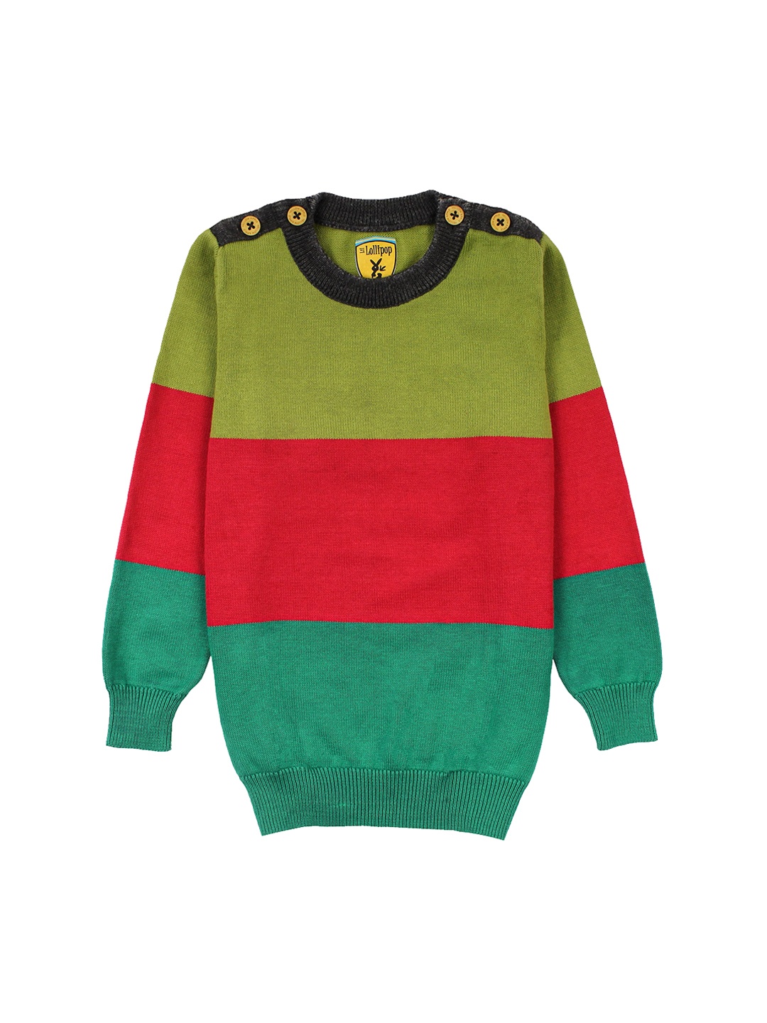 

Lil Lollipop Boys Green & Red Colourblocked Pullover Sweater