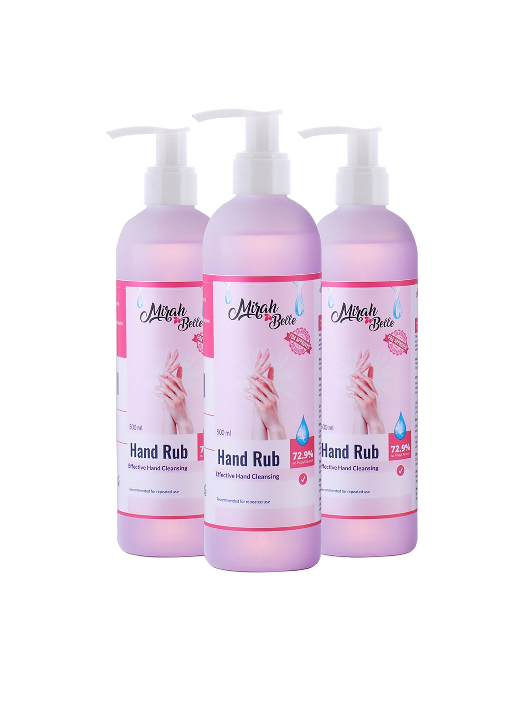 

Mirah Belle Pack of 3 Hand Rub Sanitizer Gel - 500 ml each, Pink