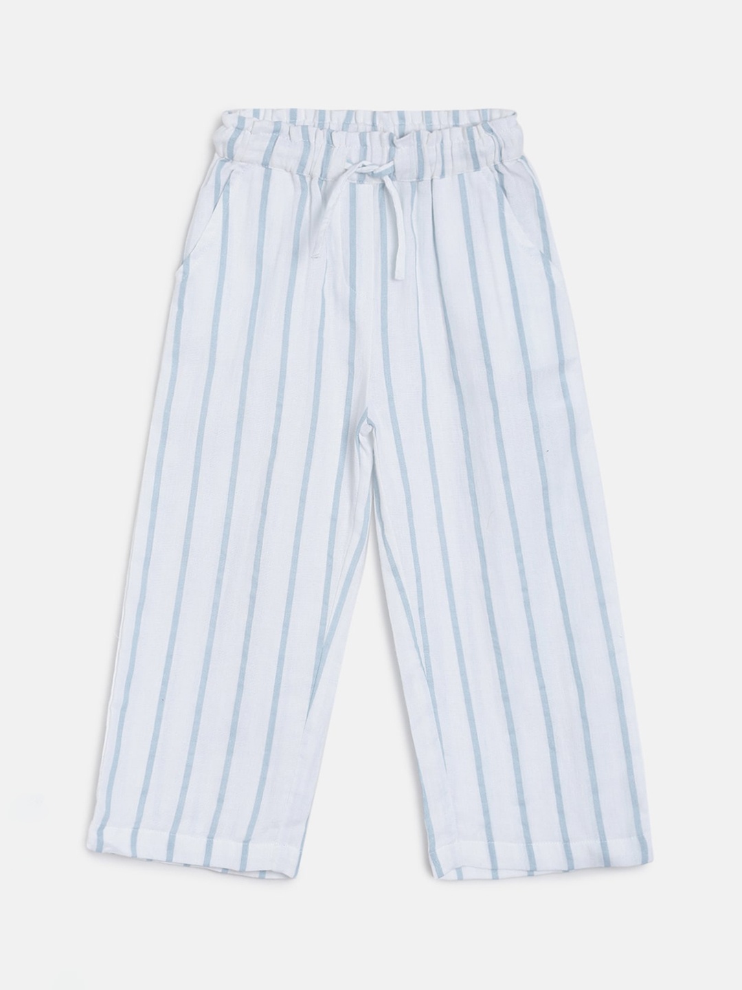 

MINI KLUB Girls White Regular Fit Striped Regular Trousers