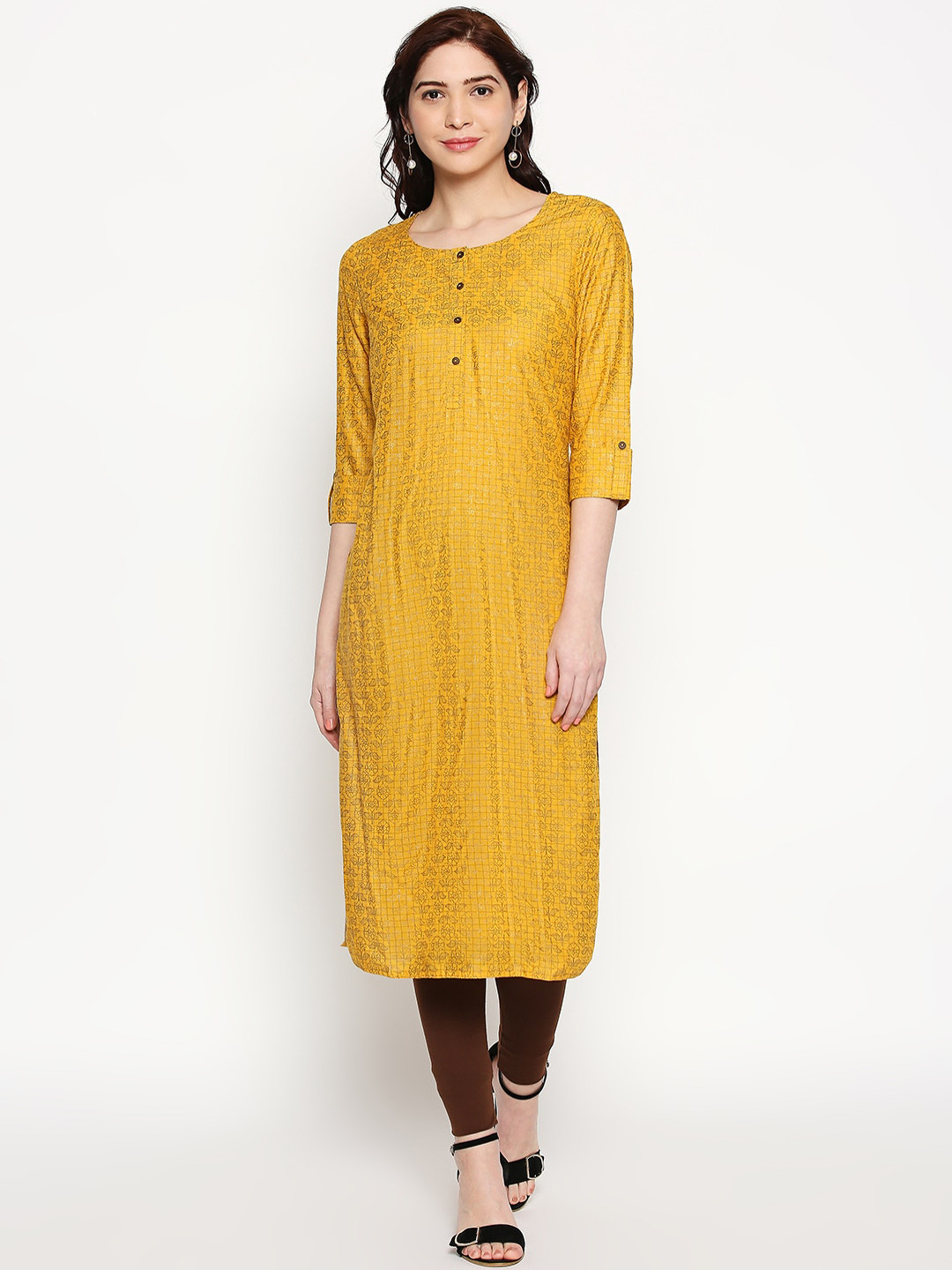 

RANGMANCH BY PANTALOONS Women Yellow Floral Printed Straight Kurta