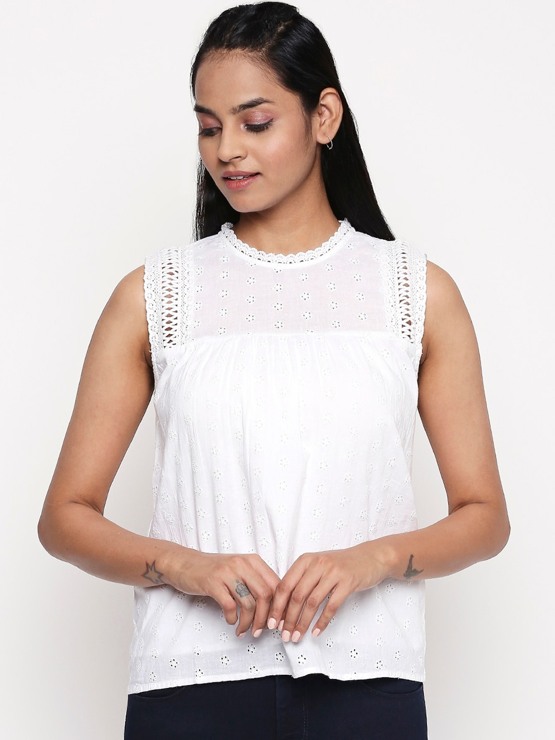

People Women White Self Design Top