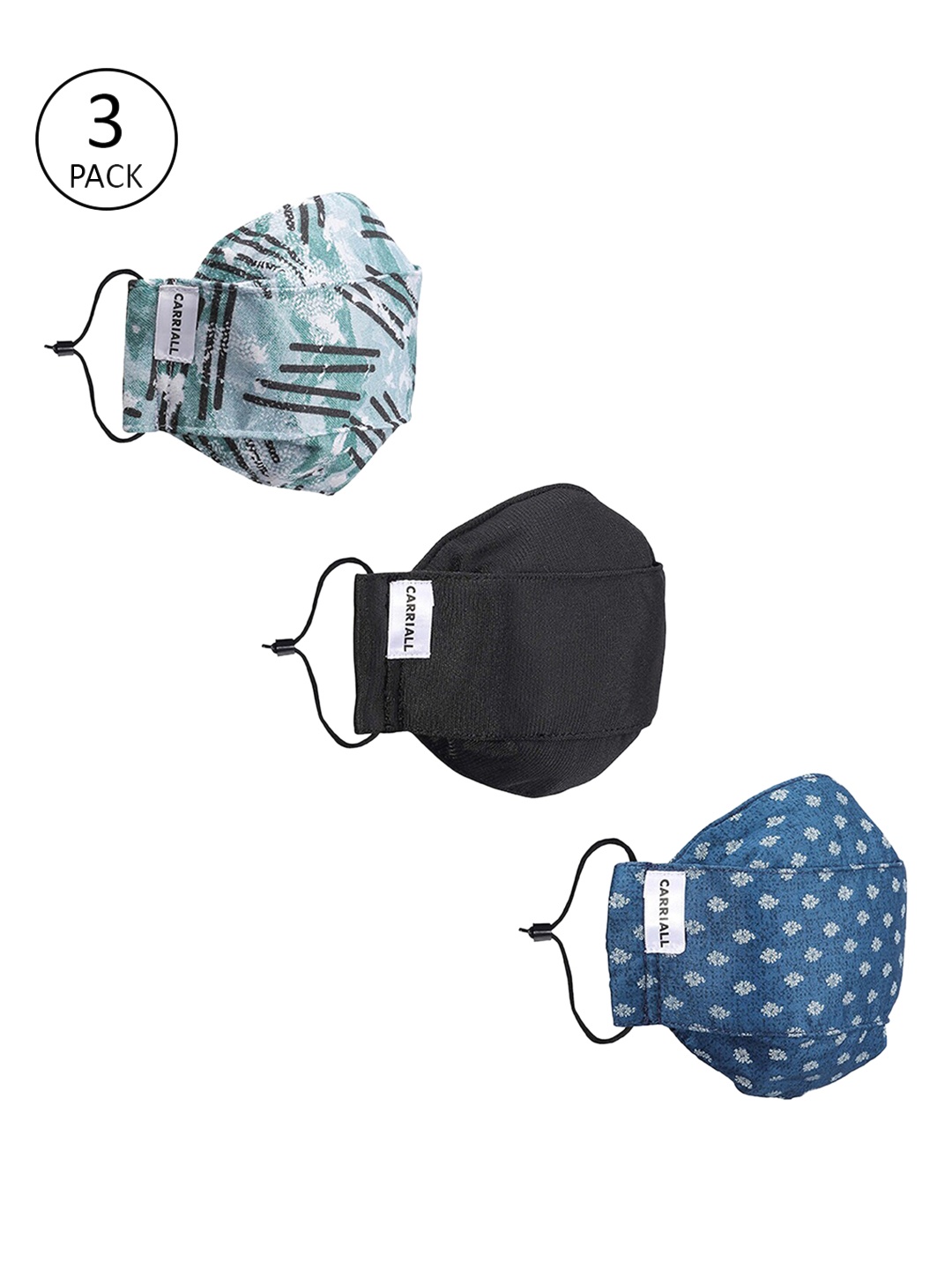 CARRIALL Unisex 3 Pcs Assorted Reusable Outdoor 3-Ply Cloth Masks